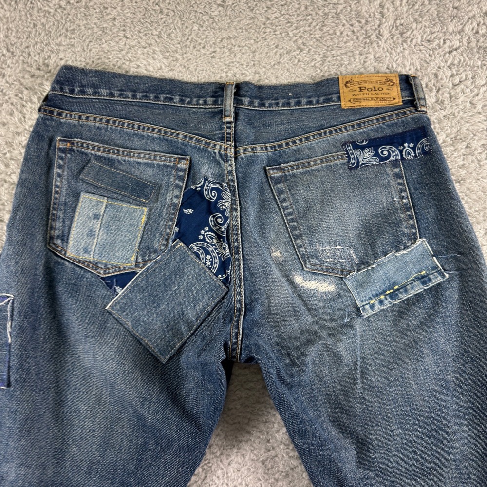 Polo Ralph Lauren Avery Boyfriend Patchwork Bandana Distressed Denim Jeans 31 - Picture 10 of 16